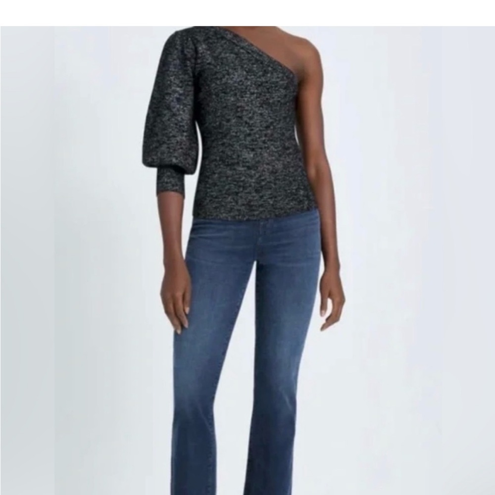 7 For All Mankind NWT Wool One Shoulder Sweater Black Metallic Size L